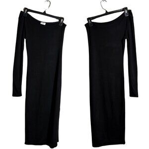 NLT One Shoulder Jersey Bodycon Midi Dress Women's Small Black Side Slit LBD